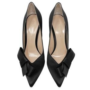 Gianvito Rossi Kyoto Black‎ Satin Bow Pointed Toe Pumps 37